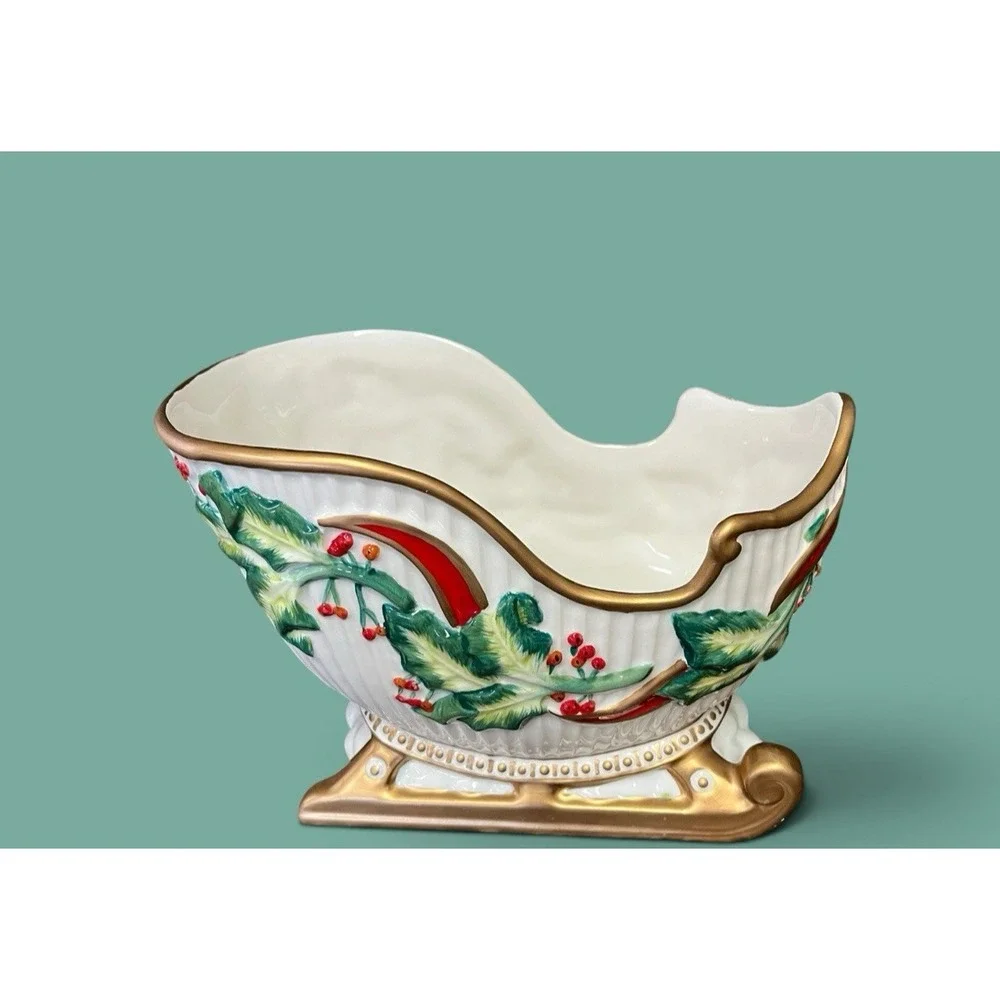 Fitz & Floyd‎ Snowy Sleigh Ride Conforti Collection 2007 Planter Candy Bowl Xmas